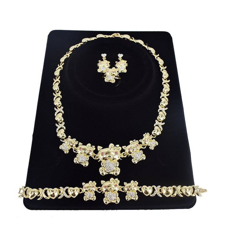 18K Gold Filled XOXO Necklace Set For Women Gold Kitty Jewelry