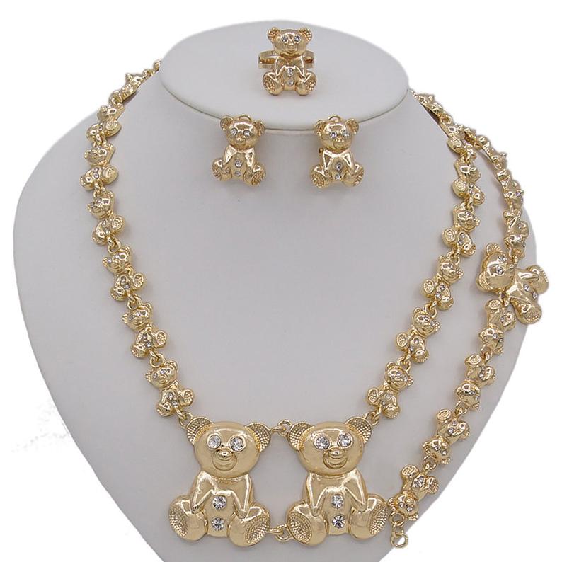 18K Gold Filled XOXO Necklace Set For Women Gold Teddy Bear