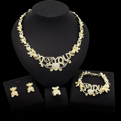 18K Gold-Filled Teddy Bear Xo Necklace Set