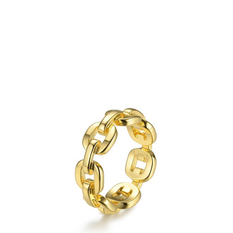  18k Gold Filled Linked Band Chain Ring