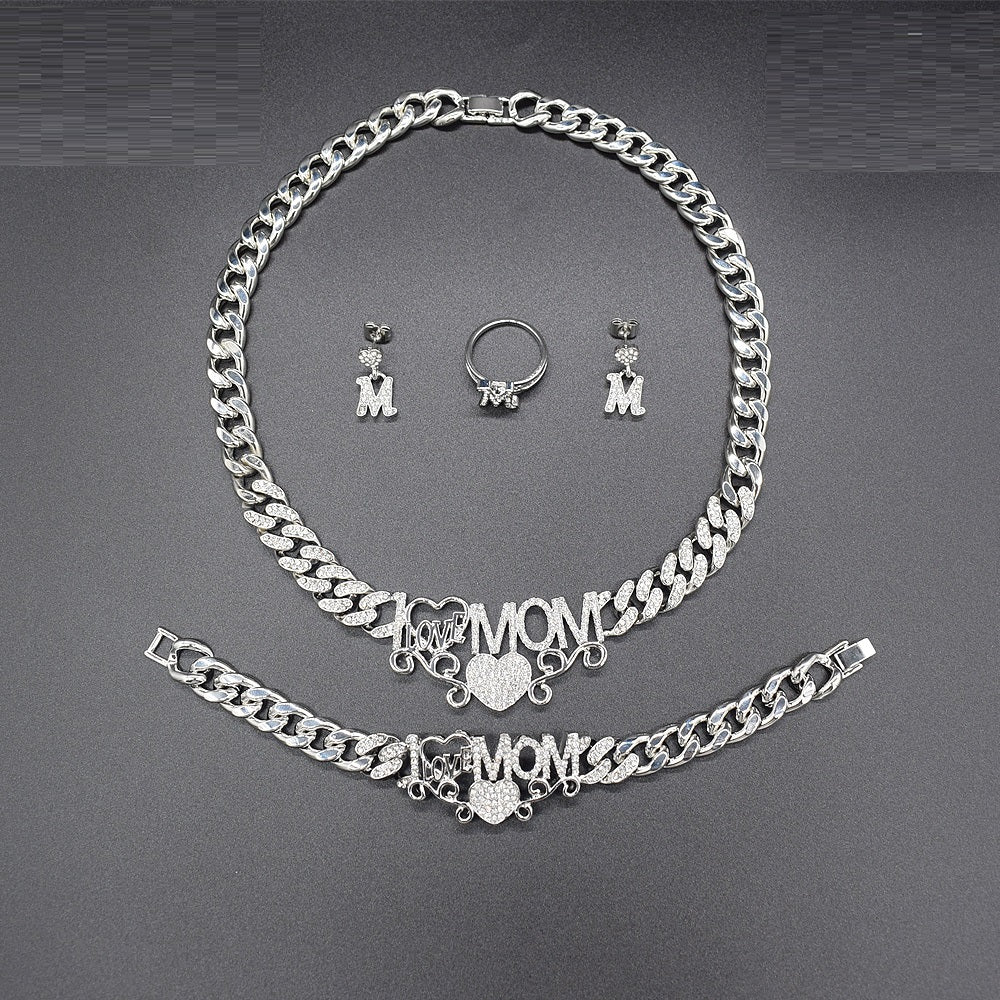 Silver Xo Mom Necklace Set