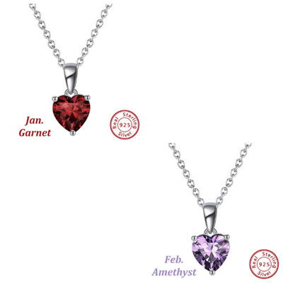 925 Sterling Silver Heart Birthstone Necklace