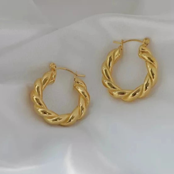 18K Gold-Filled Twisted Gold Hoop Earrings