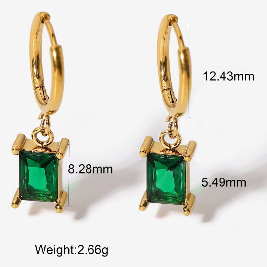 18K Gold-Filled Emerald Square Pendant Necklace Set