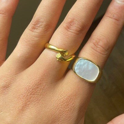 18K Gold-Filled White Shell Ring