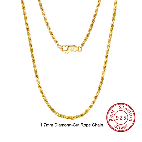1.7mm Dimond cut Rope Necklace For Men/Women Gold Necklace