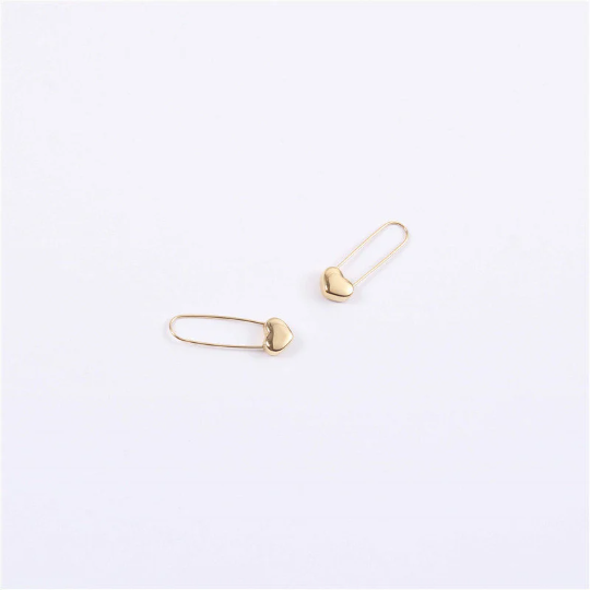 18K Gold-Filled Heart Safety Pin Earrings