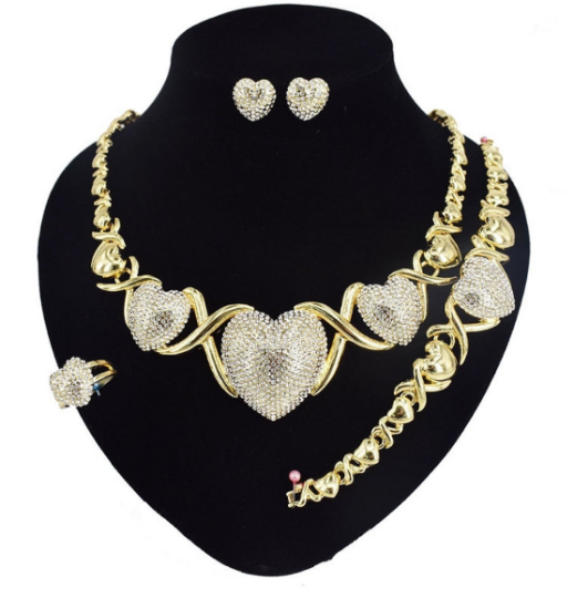 18k gold filled heart necklace set 