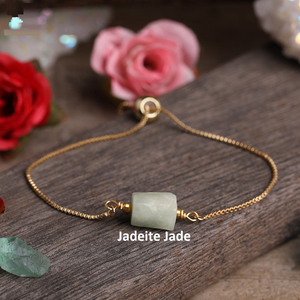 jadeite jade stone  18k Gold Filled Adjustable Bracelet for women